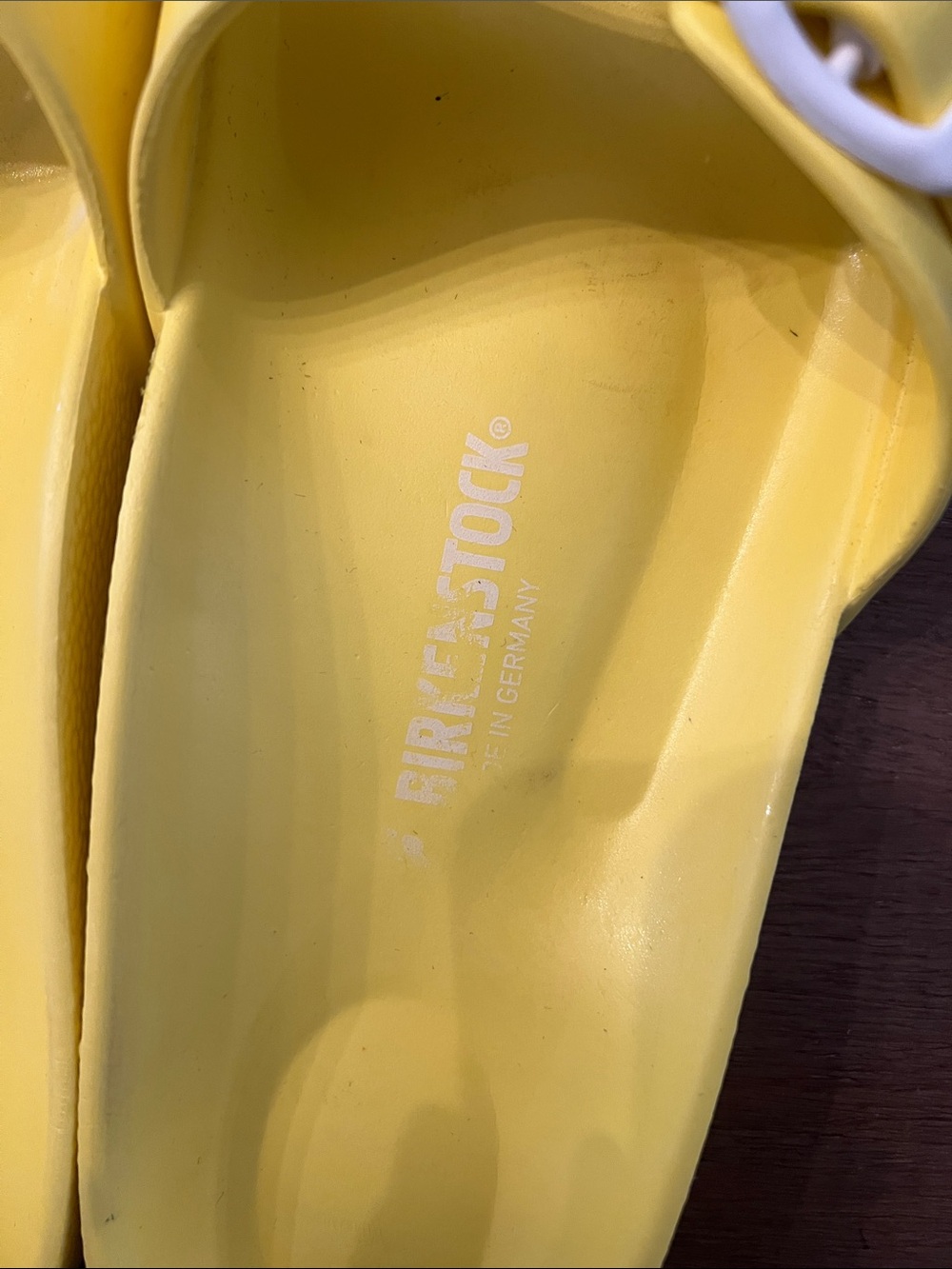 Birkenstock women’s Slide Sandals in Bright Yellow with White Buckles - Picture 2 of 11